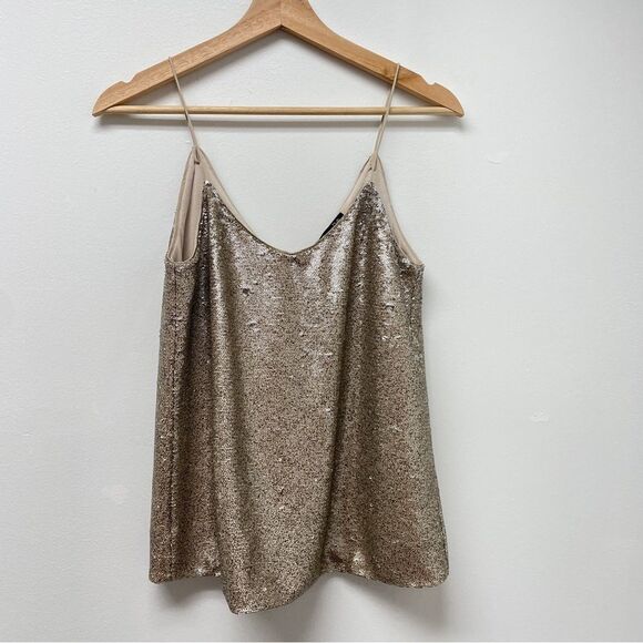 NWT Massimo Dutti Gold Sequin Blouse. Champagne sequins v-neck tank top NEW - Picture 2 of 14